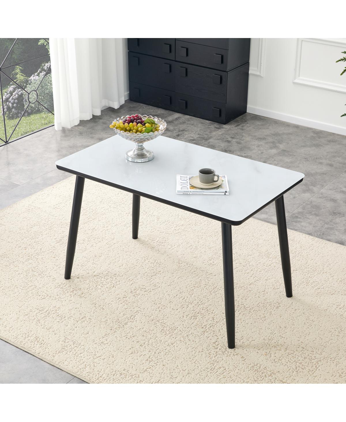 Streamdale Furniture Modern Minimalist Rectangular Dining Table with Marble-Look Glass Top
