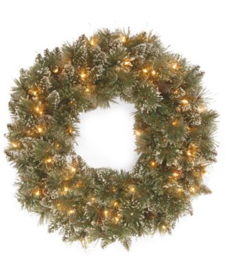 National Tree Company - Glittery Bristle Pine Wreath with 50 Clear Lights
