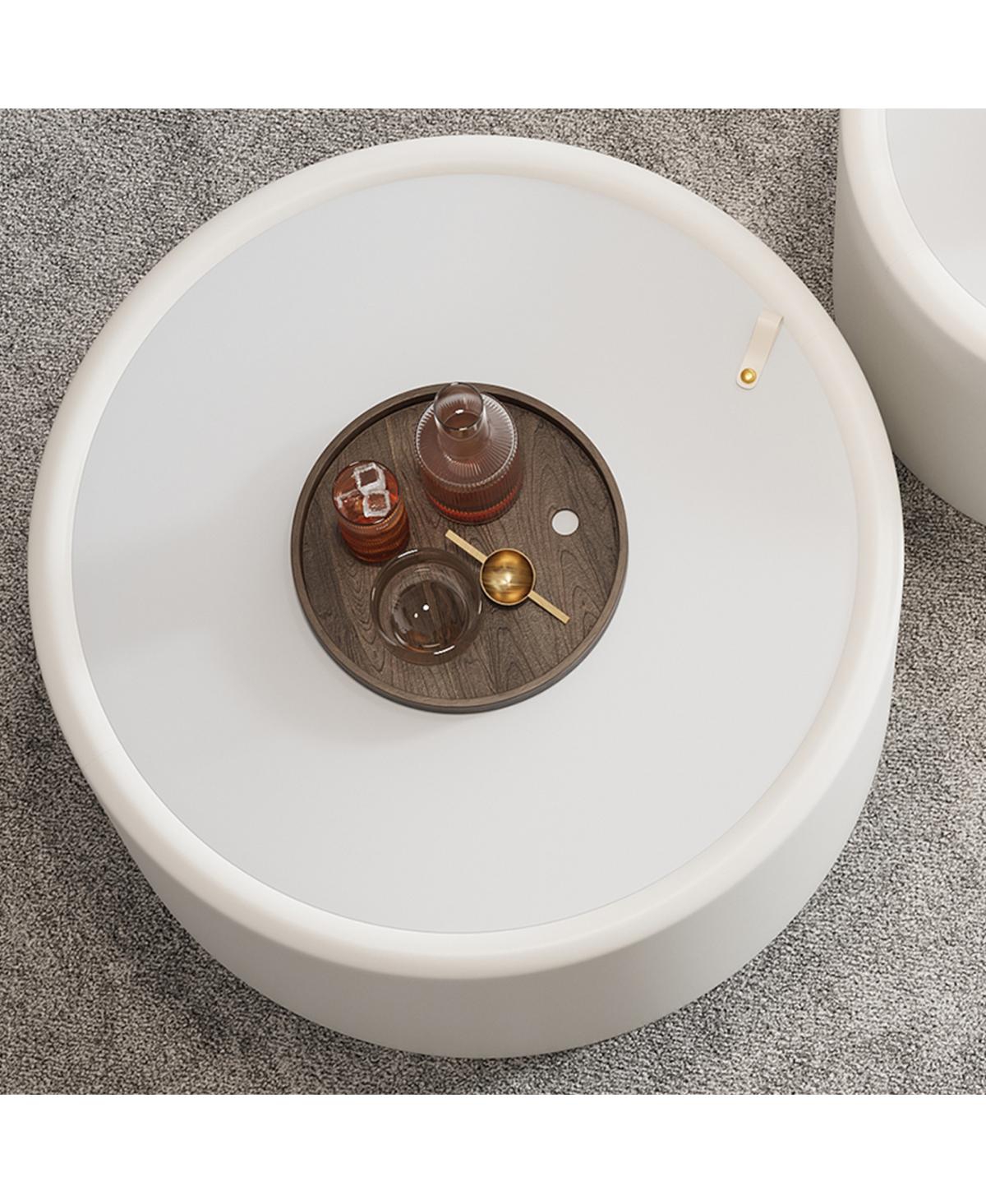 Streamdale Furniture Round Coffee Table with Tempered Glass Top and Hidden Storage