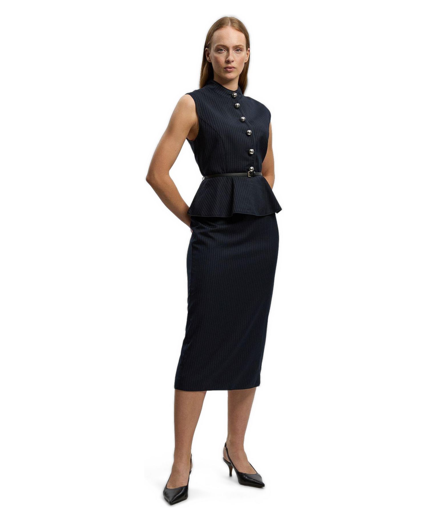 Women's Sleeveless Peplum Midi Dress