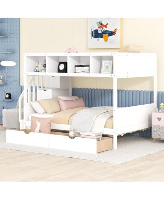 Bunk Bed with Shelfs Storage Staircase and 2 Drawers