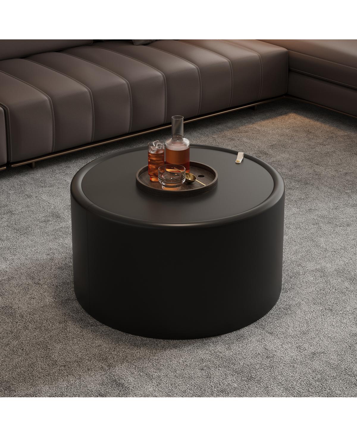 Streamdale Furniture Round Coffee Table with Tempered Glass Top and Hidden Storage