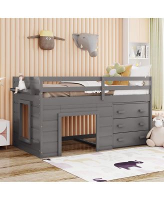 Twin Size Loft Bed with Cabinet and Shelf