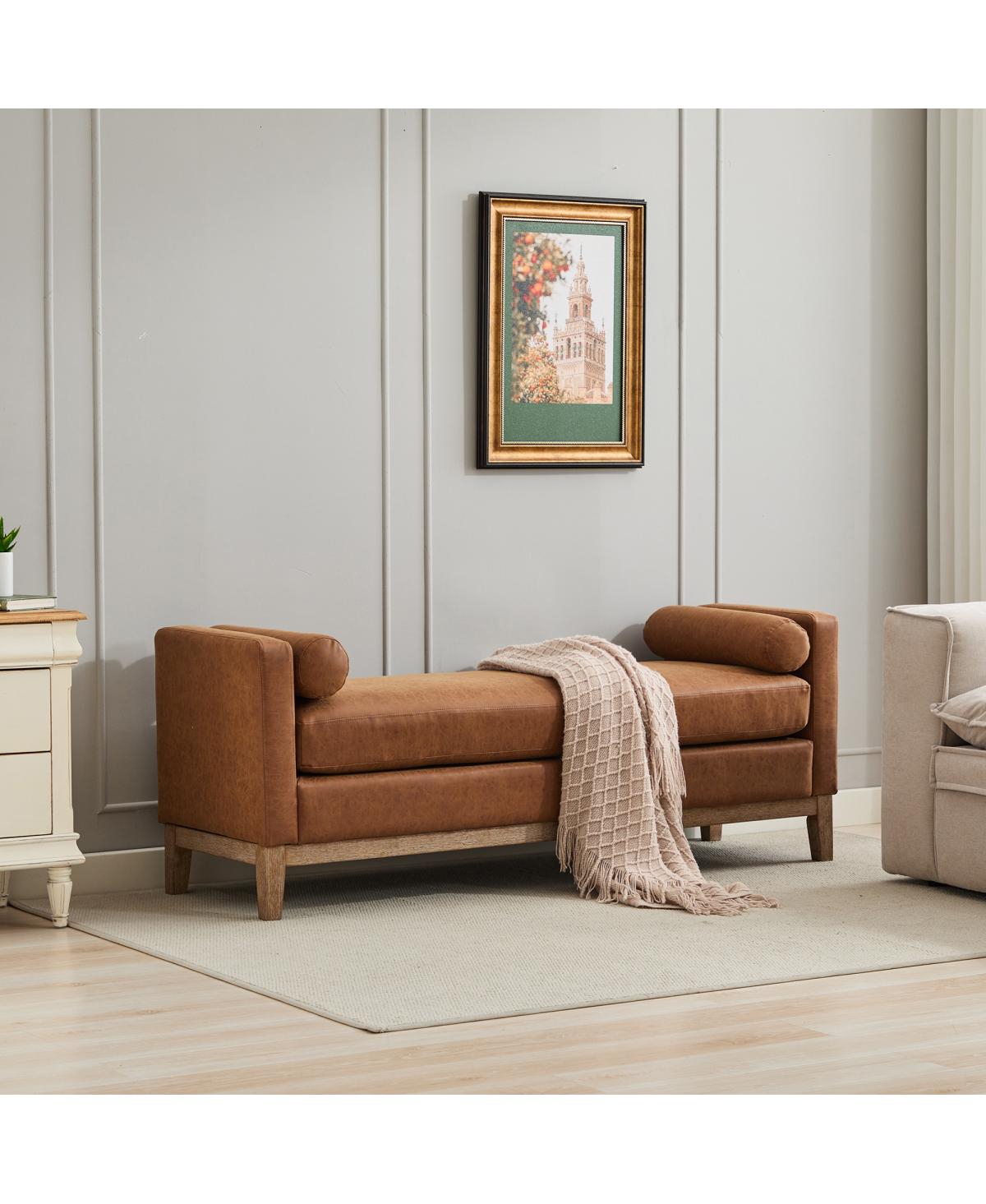 Streamdale Furniture 66.34'' Upholstered End of Bed Bench with Wood Frame and 2 Bolsters