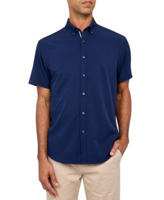 Men's Regular Fit 4-Way Stretch Performance Solid Short Sleeve Button Down