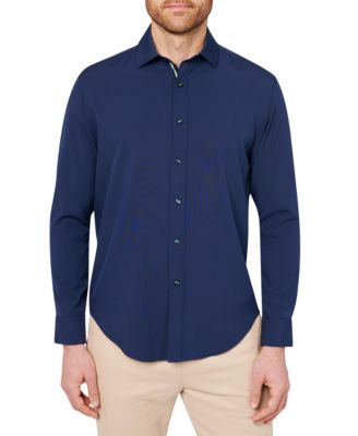 Men's Regular Fit 4-Way Stretch Performance Solid Long Sleeve Button Down