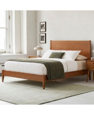 Mid-Century Modern Solid Bamboo Queen Sled Platform Bed Frame