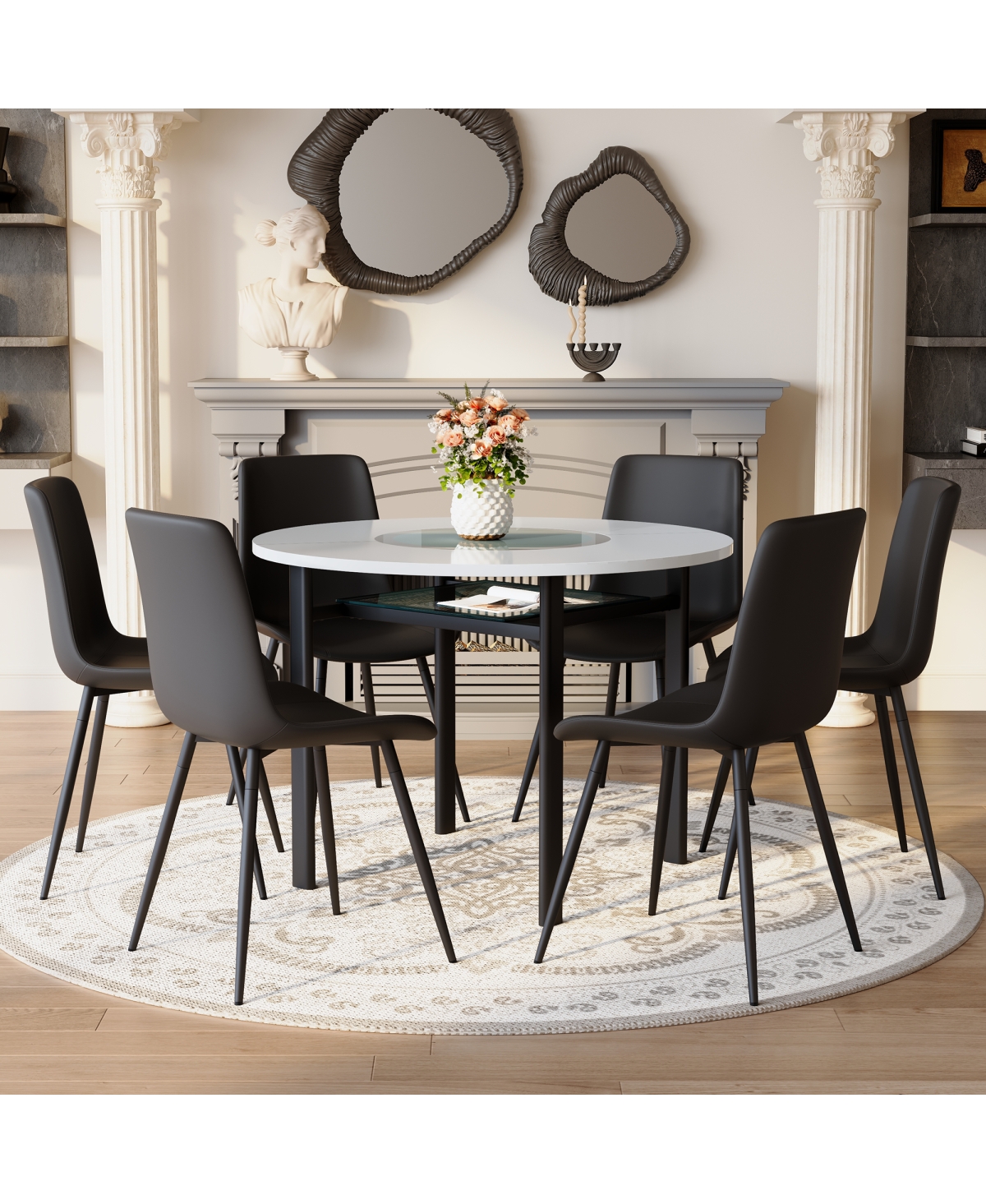 Streamdale Furniture 42 inch Modern Round Dining Table Set with 6 Pu Chairs