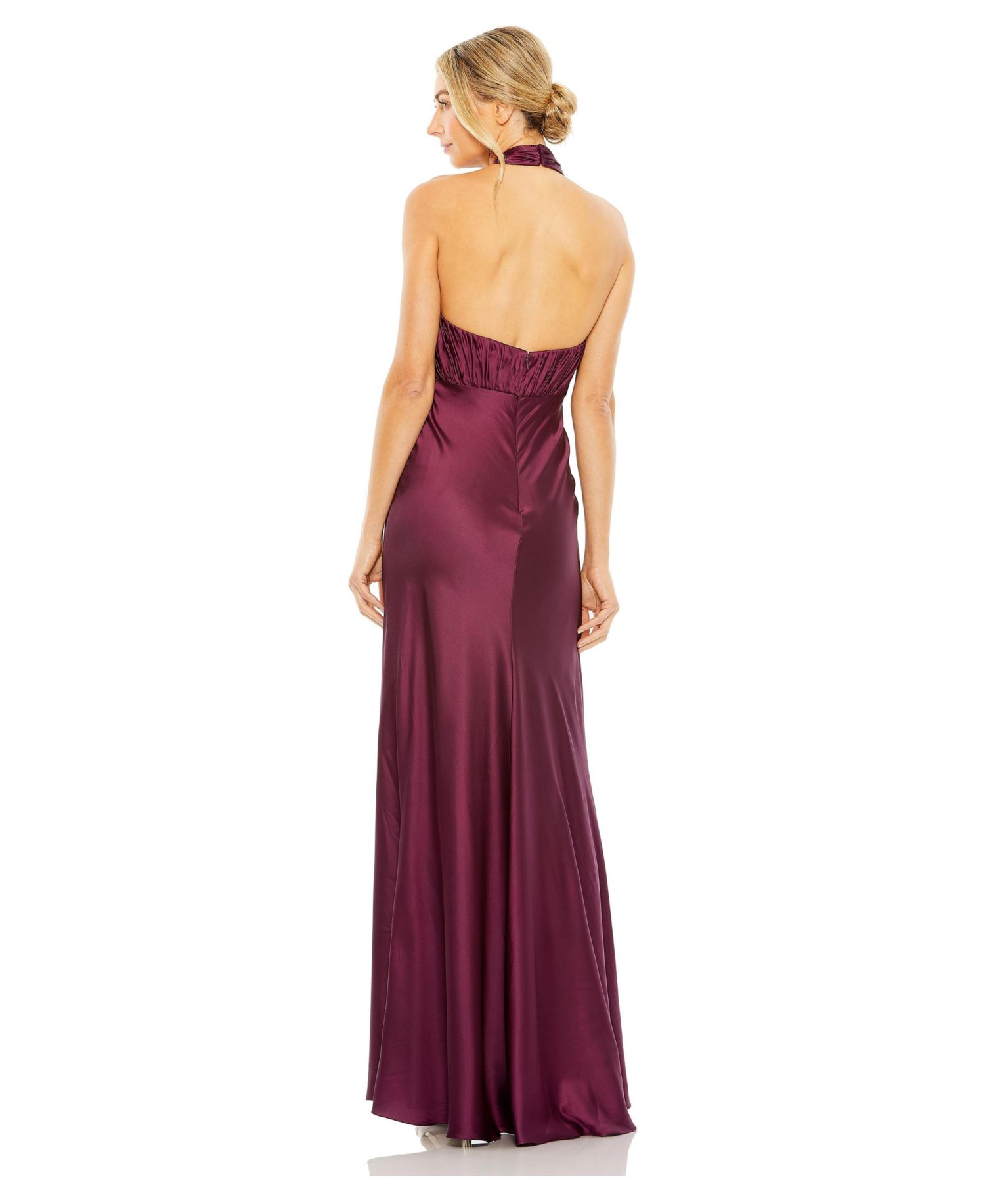 Women's Halter Neck Pleated Satin Gown