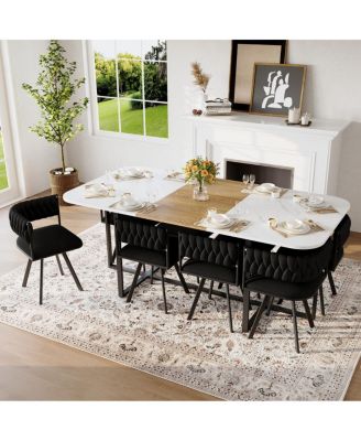 9-Piece Square Faux Marble Dining Set with 8 Velvet Chairs
