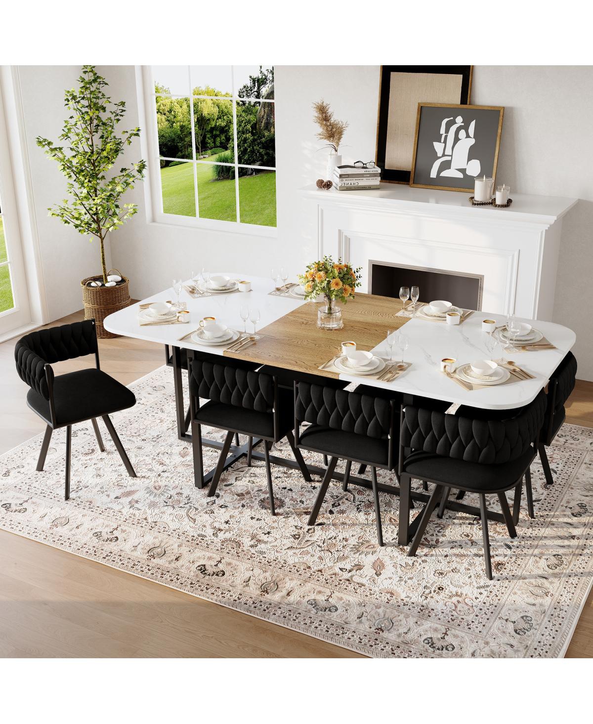 Streamdale Furniture 9-Piece Square Faux Marble Dining Set with 8 Velvet Chairs