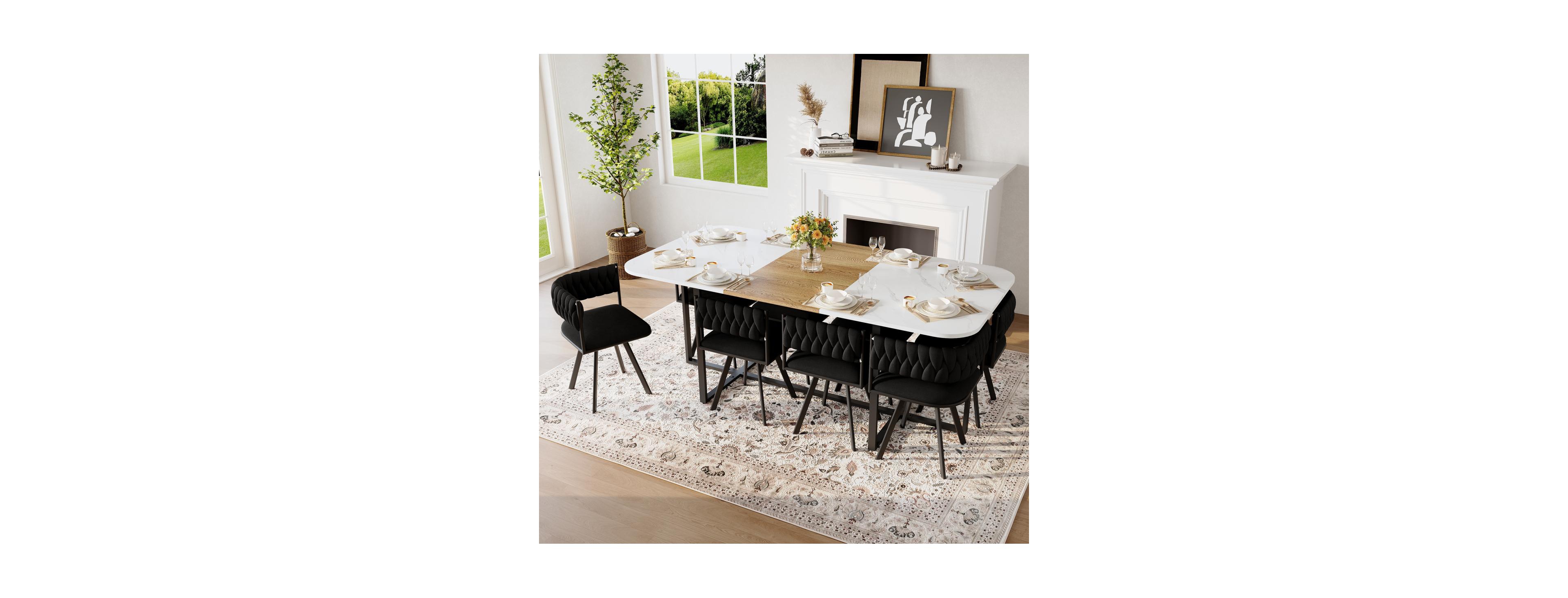 Streamdale Furniture 9-Piece Square Faux Marble Dining Set with 8 Velvet Chairs