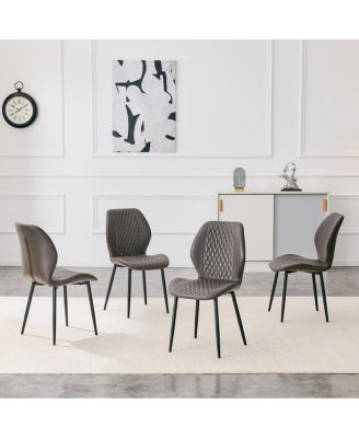  Set of 4 Modern Diamond-Quilted PU Dining Chairs Metal Legs