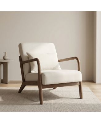 Mid-Century Modern Wood Frame Accent Chair with Waist Cushion