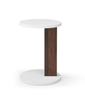   C-Shaped End Table Rustic Wood Side Table for Living Room and Bedroom