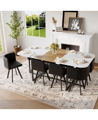 9-Piece Square Faux Marble Dining Set with 8  PU Leather Chairs