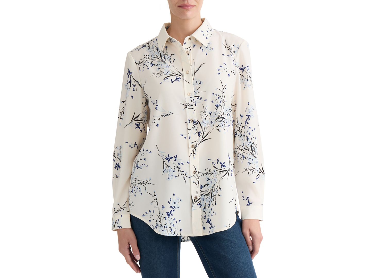 Женская рубашка Jones New York Printed Collared, цвет: Белый песочный разноцветный — фото 1