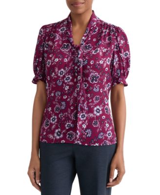 Women's Tie-Neck Printed Top