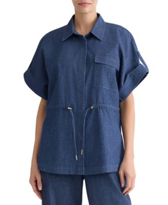 Women's Button-Front Cinch Waist Shirt