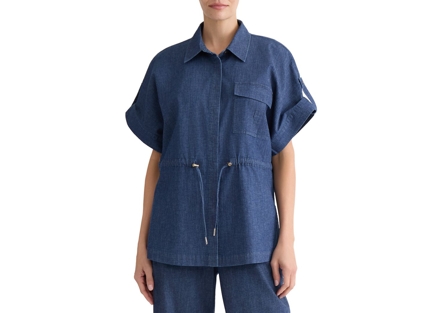 Women's Button-Front Cinch Waist Shirt