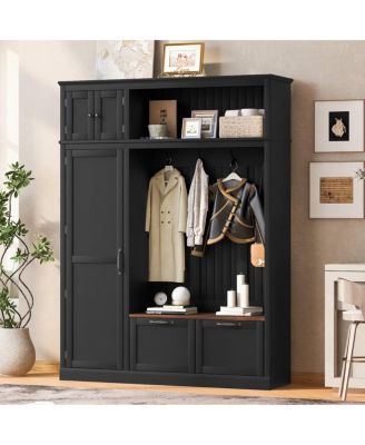 3-in-1 Hall Tree with Overhead Storage Bench and Entryway Organizer