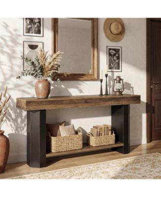 2 Tier  Console Table, 63'' Sofa Table Behind Couch, Long Console Sofa Tables