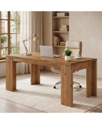 63-Inch Solid Wood Executive Desk, Farmhouse Rectangular Home Office Computer Desk with Large Tabletop and Legroom