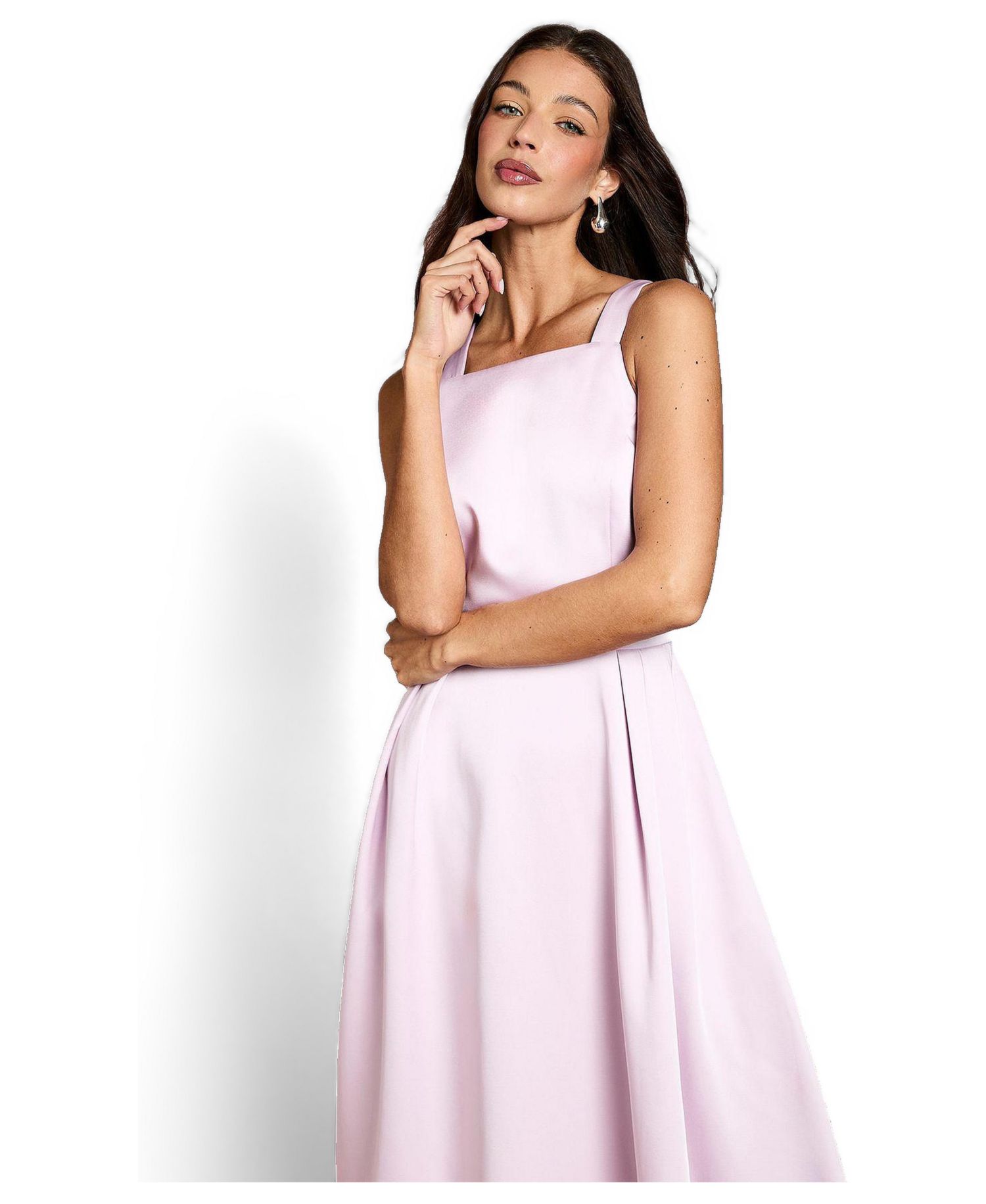Women's Fit and Flare Square Neck Midi Dress