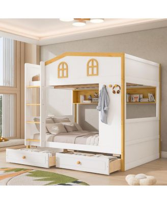 Bunk Bed with Storage Shelves and Drawers
