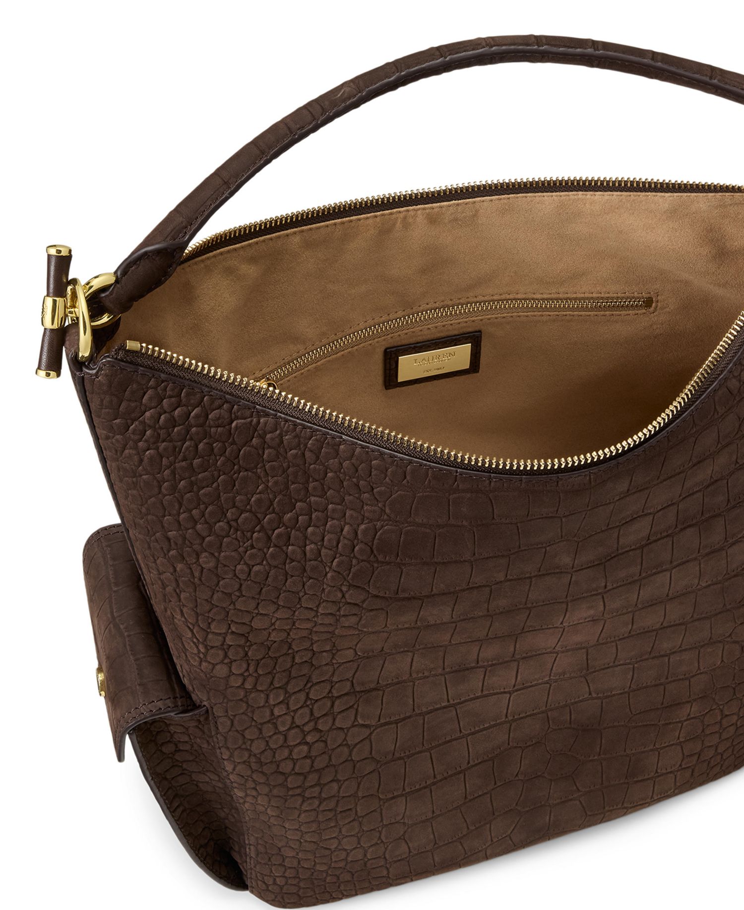 Blaike Suede Croc-Embossed Medium Hobo Bag