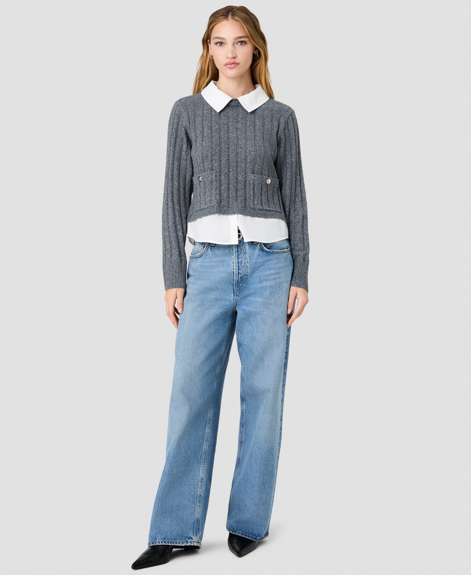 Women's Collared Keyhole Long-Sleeve Top