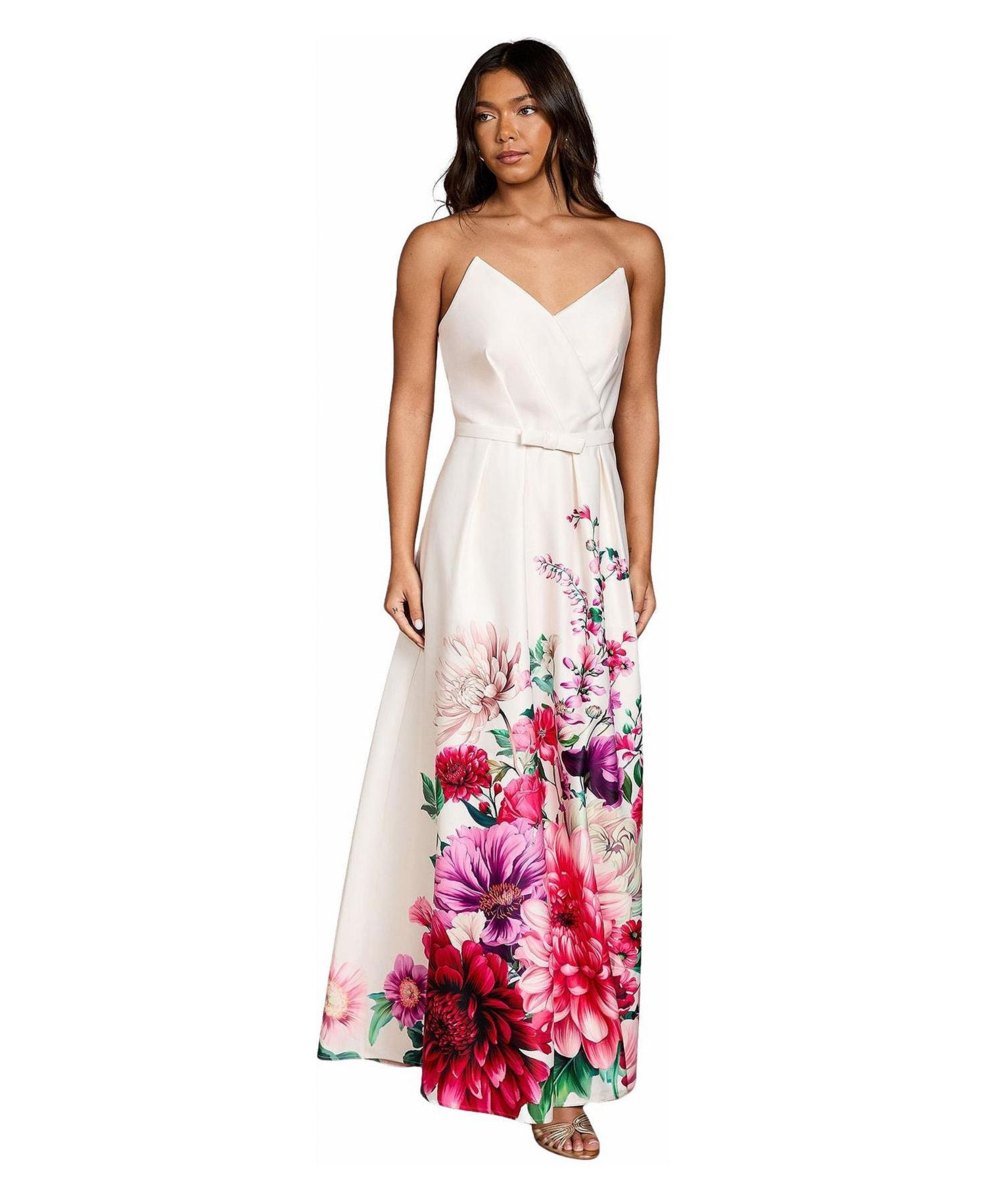 Women's Wired Bandeau Border Print Maxi Dress
