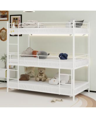  Heavy-Duty Triple Bunk Bed with Ladder and Railing