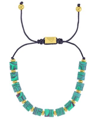 Quiksilver Men's 18k Gold-Plated Steel Malachite Beads Adjustable Bracelet - Gold/Emerald