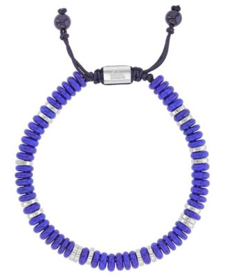 Quiksilver Men's Platinum-Plated Slider Onyx Lapis Adjustable Bracelet - Platinum/Blue