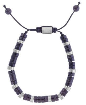 Men's Platinum-Plated Steel Onyx Adjustable Slider Bracelet