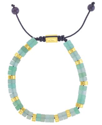Quiksilver Men's 18k Gold-Plated Steel Yellow Slider Onyx Green Aventurine Adjustable Bracelet - Gold/Turquoise