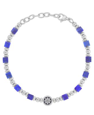 Men's Platinum-Plated Steel Enamel Lapis Bracelet