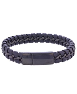 Quiksilver Men's Black Platinum Cylinder Lock Leather Bracelet - Black