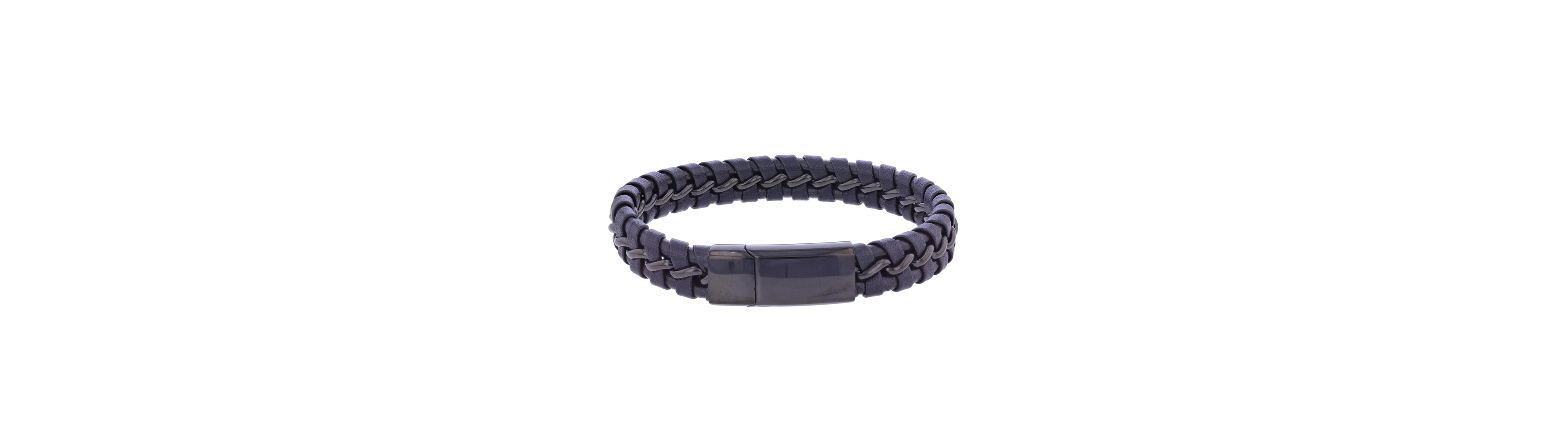 Quiksilver Men's Black Platinum Cylinder Lock Leather Bracelet