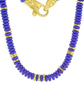 Men's 18k Gold-Plated Steel Yellow Lapis Beaded Necklace