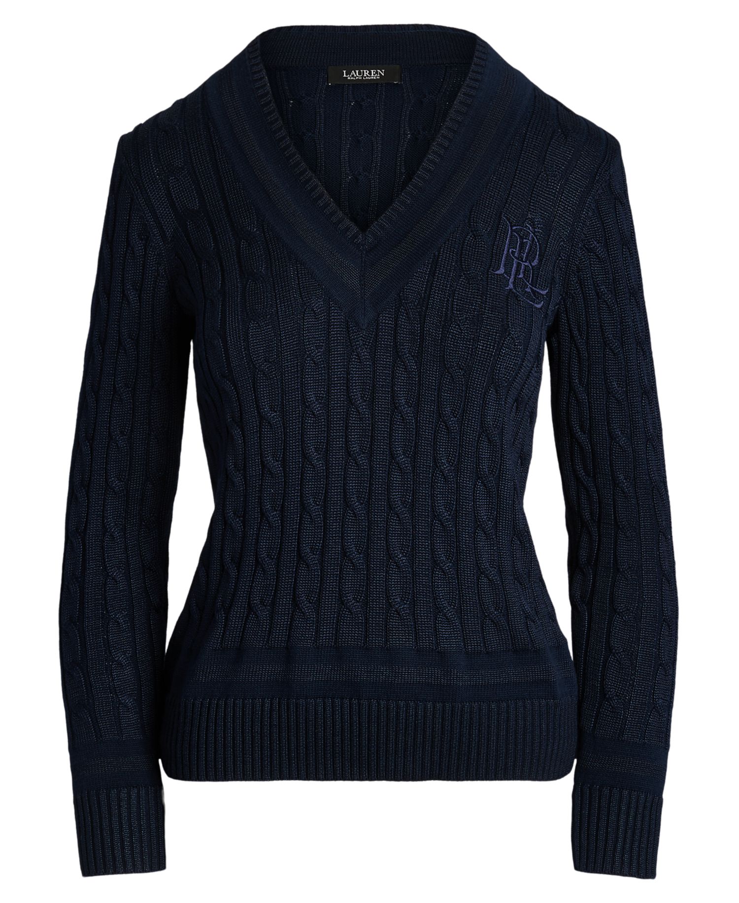 Petite Long-Sleeve V-Neck Cable Knit Sweater