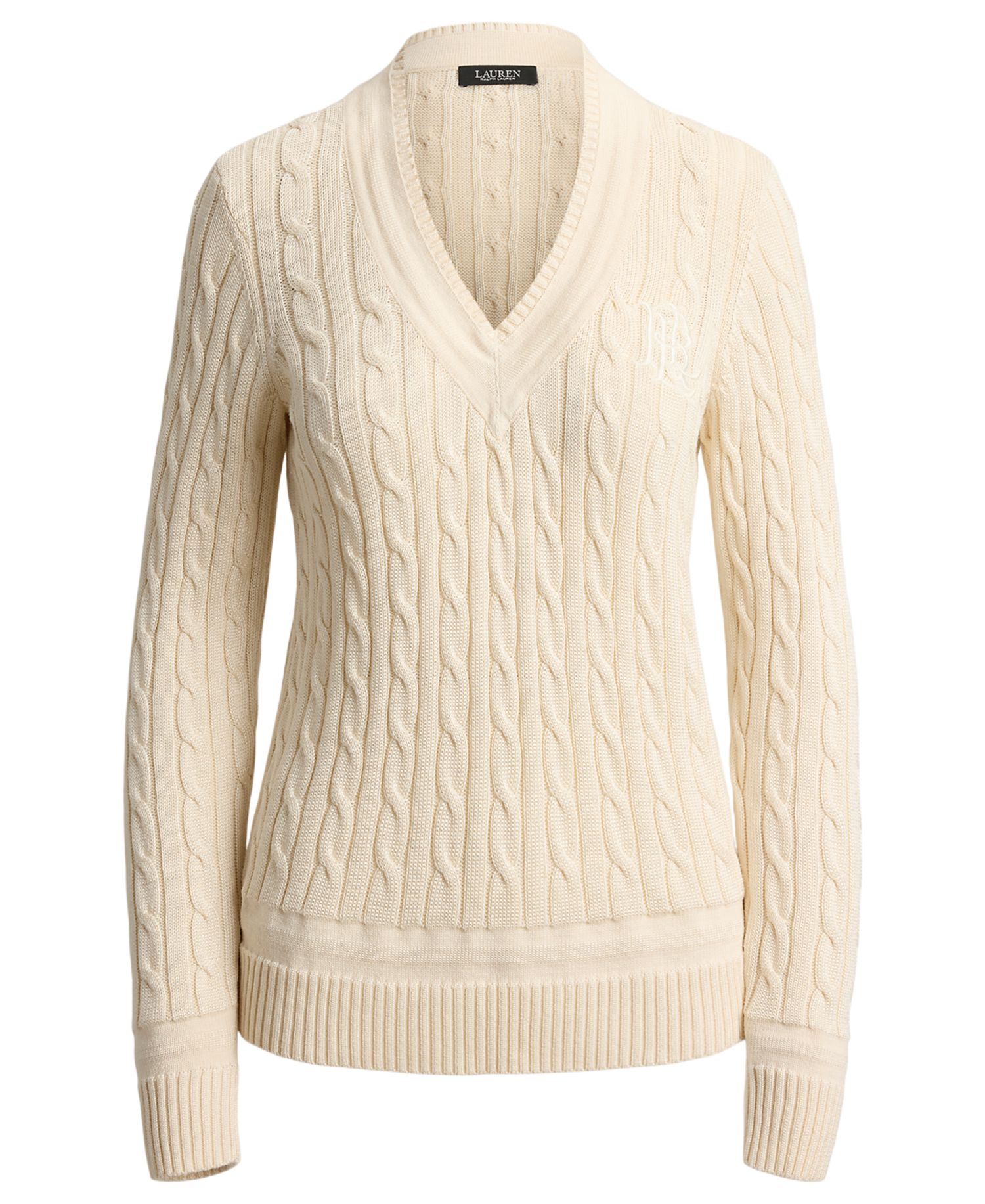 Petite Long-Sleeve V-Neck Cable Knit Sweater