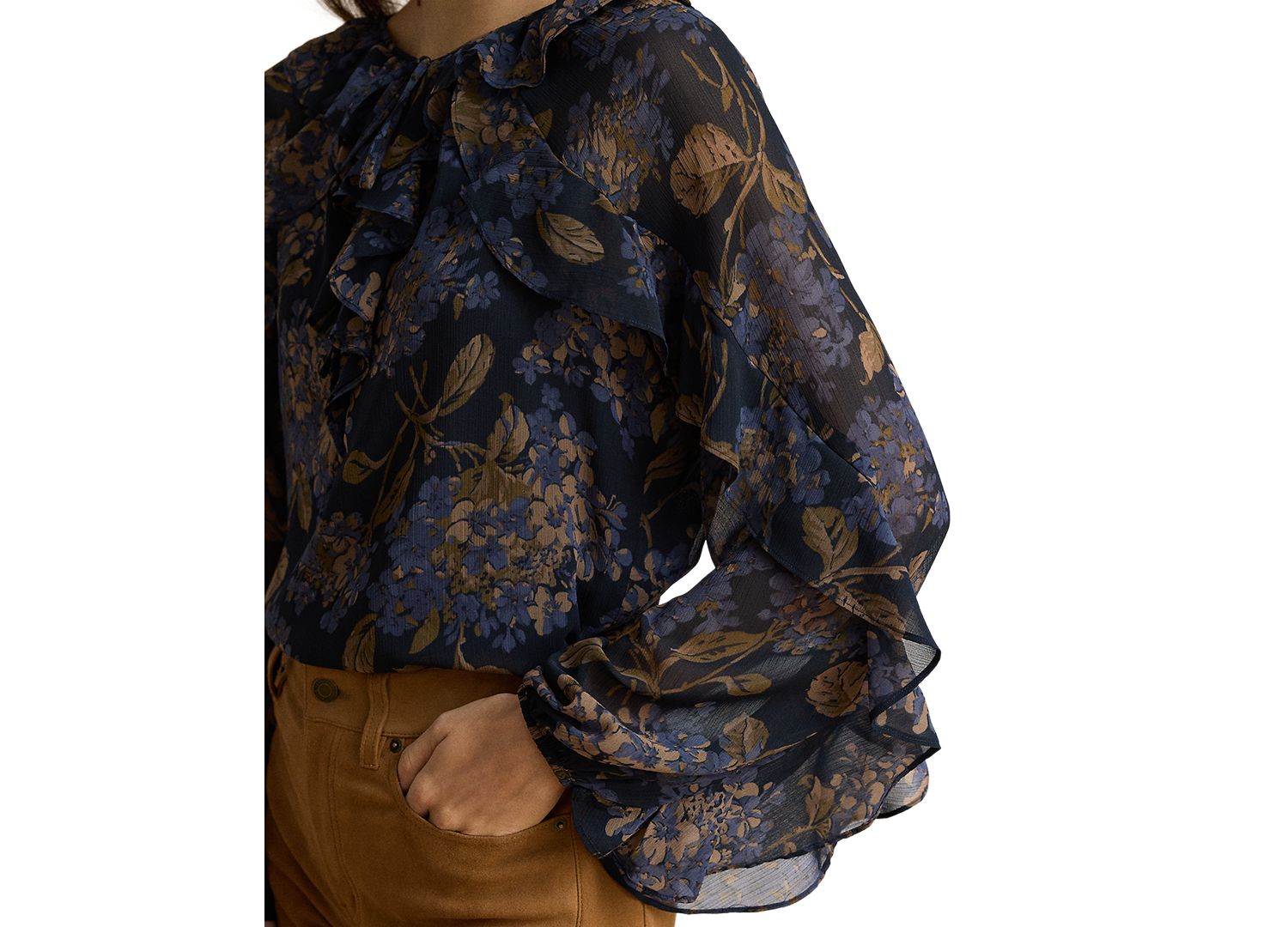 Petite Ruffle-Trim Long-Sleeve Blouse