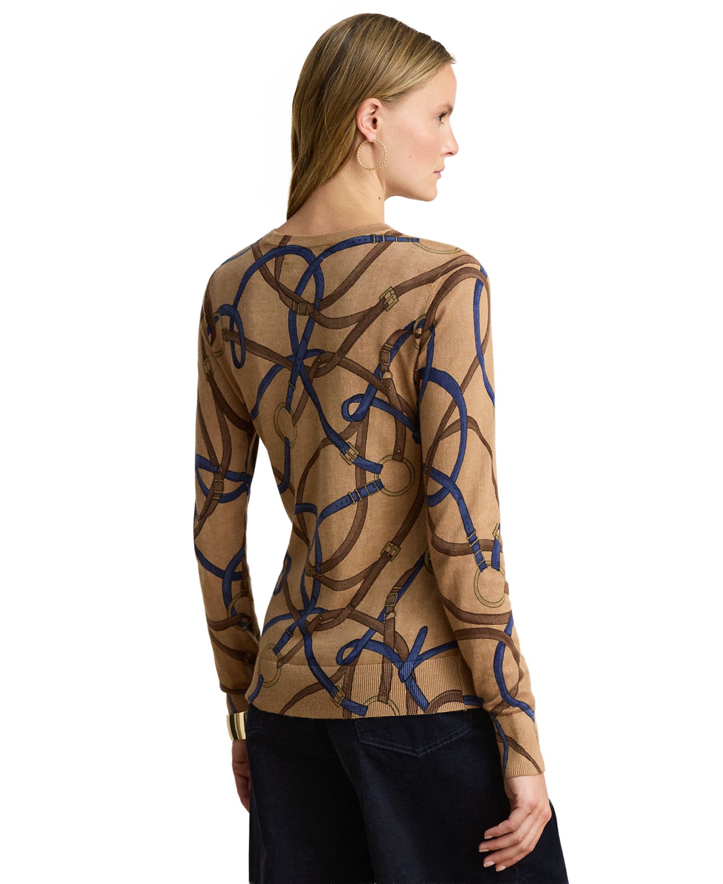 Женский свитер Lauren Ralph Lauren Petite Belting-Print Cotton-Modal, цвет: Верблюжий разноцветный — фото 4