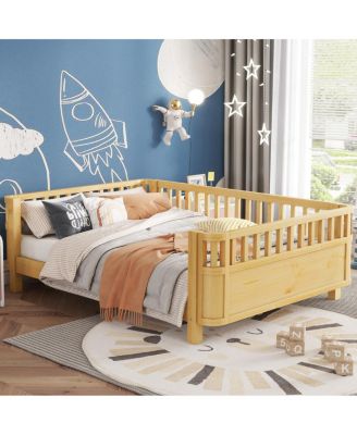 Wood Platform Bed with Rails for Kids