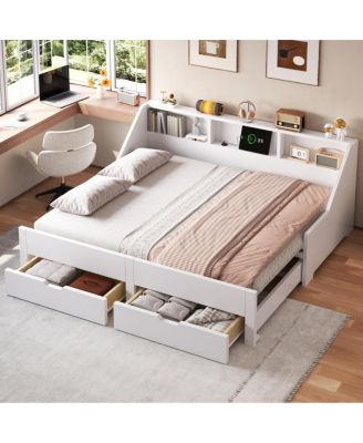 to King Daybed Frame with Storage Bookcases and Charging Station