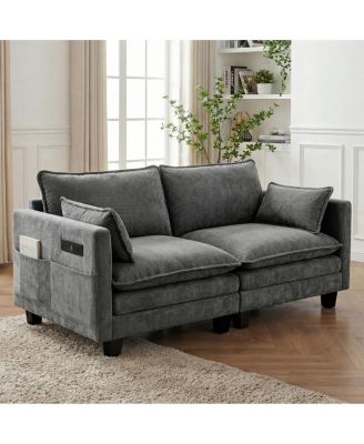 Modern Chenille 2-Seat Loveseat with USB Ports and Side Pockets