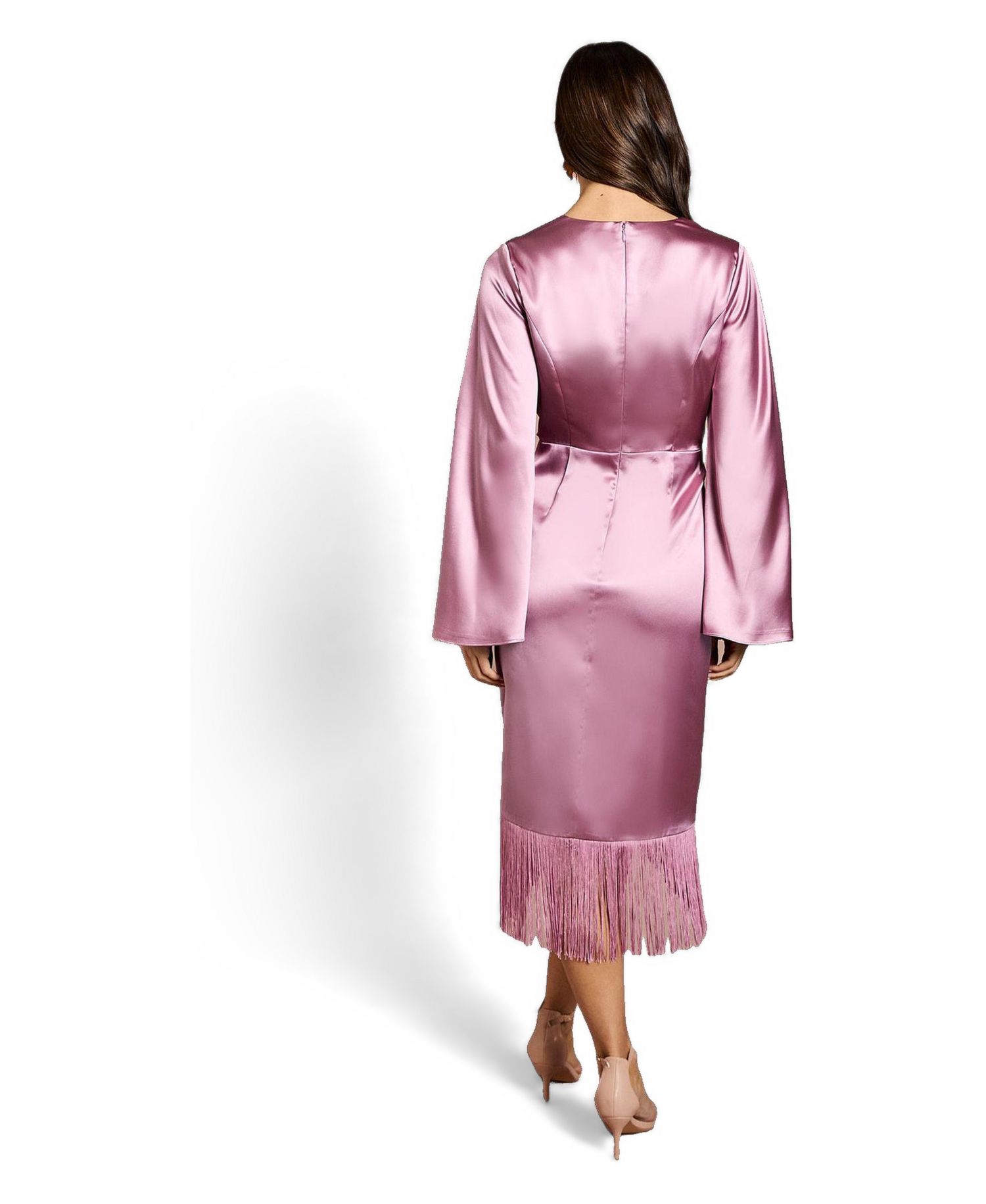 Women's V-Neck Fringe Wrap Midi Dress