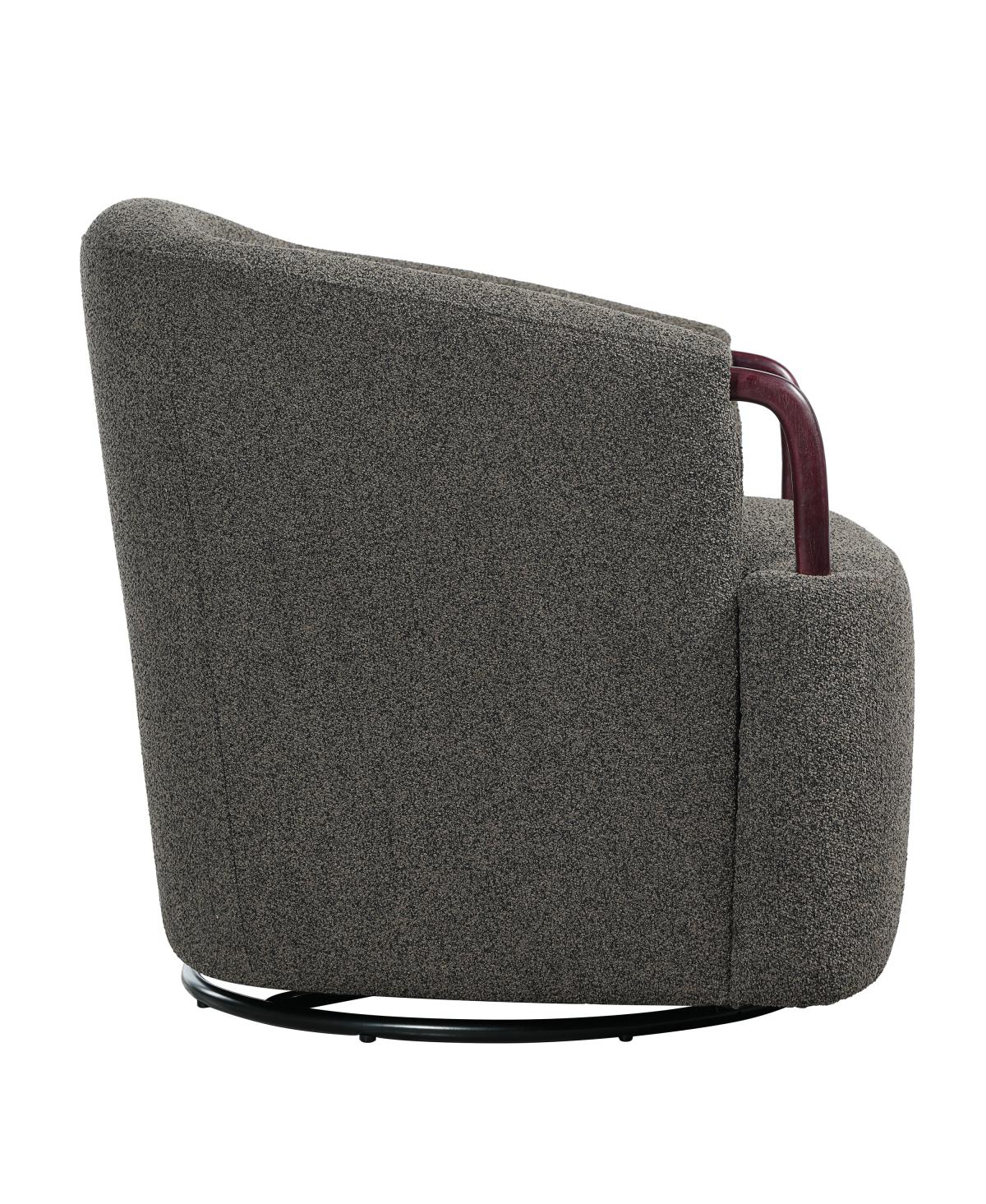 Streamdale Furniture30'' Modern Boucle Swivel Barrel Chair with Solid Wood Accents